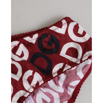 Dolce & Gabbana Bordeaux DG Logo Slip Bottom Brief Underwear in burgundy with all-over DG logo, featuring elastic waistband and cotton fabric.