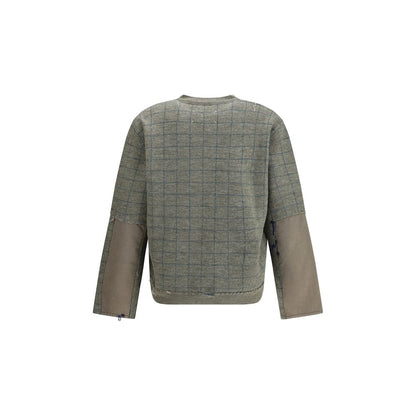 Back view of Margiela Green Fleece Wool Sweatshirt with grid pattern, winter essential, crafted from soft fleece wool. Season: AW25.