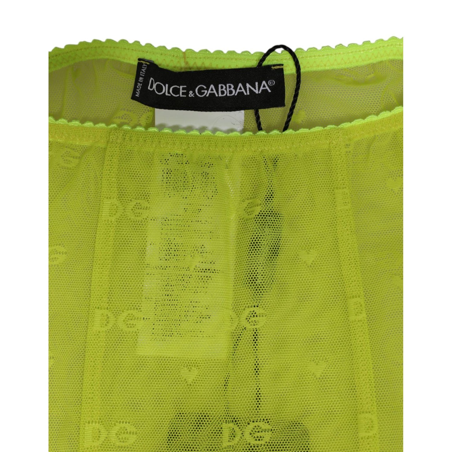 Dolce & Gabbana Neon Green Nylon Logo Lace Leggings Pants Underwear