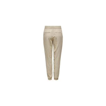 Back view of Only Beige Viscose Casual Pants for women with elastic cuffs, made from 92% viscose and 8% polyester for comfort and style.