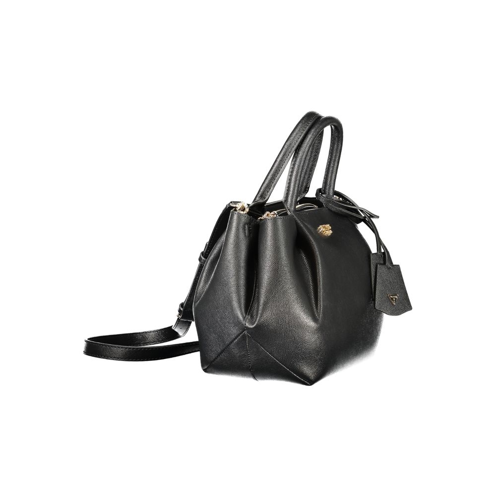 Guess Jeans black polyethylene handbag with dual handles and shoulder strap, featuring a sleek, modern design.