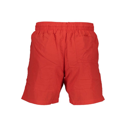 Norway 1963 Red Polyamide Swimwear with elastic waistband, laces, 2 pockets, 1 back pocket, slip lining, and contrasting details.