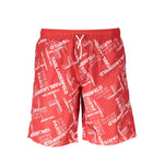 Karl Lagerfeld Red Polyester Swimwear with long beach boxer, side and back pockets, laces, contrasting details, and logo