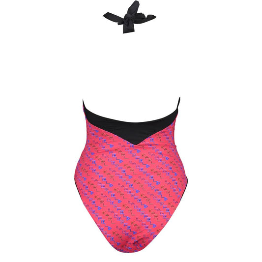Karl Lagerfeld Red Elastane Swimwear with neck tie, lined interior, and logo print.