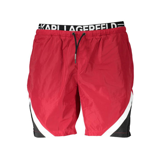 Karl Lagerfeld Red Polyester Swimwear with logo, contrasting details, medium swim boxer, 2 pockets, laces, and slip included.