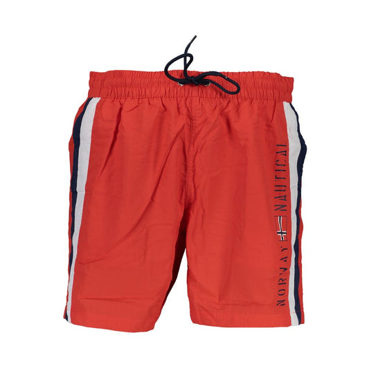 Norway 1963 Red Polyamide Swimwear with elastic waistband, laces, pockets, contrasting details, and logo print.