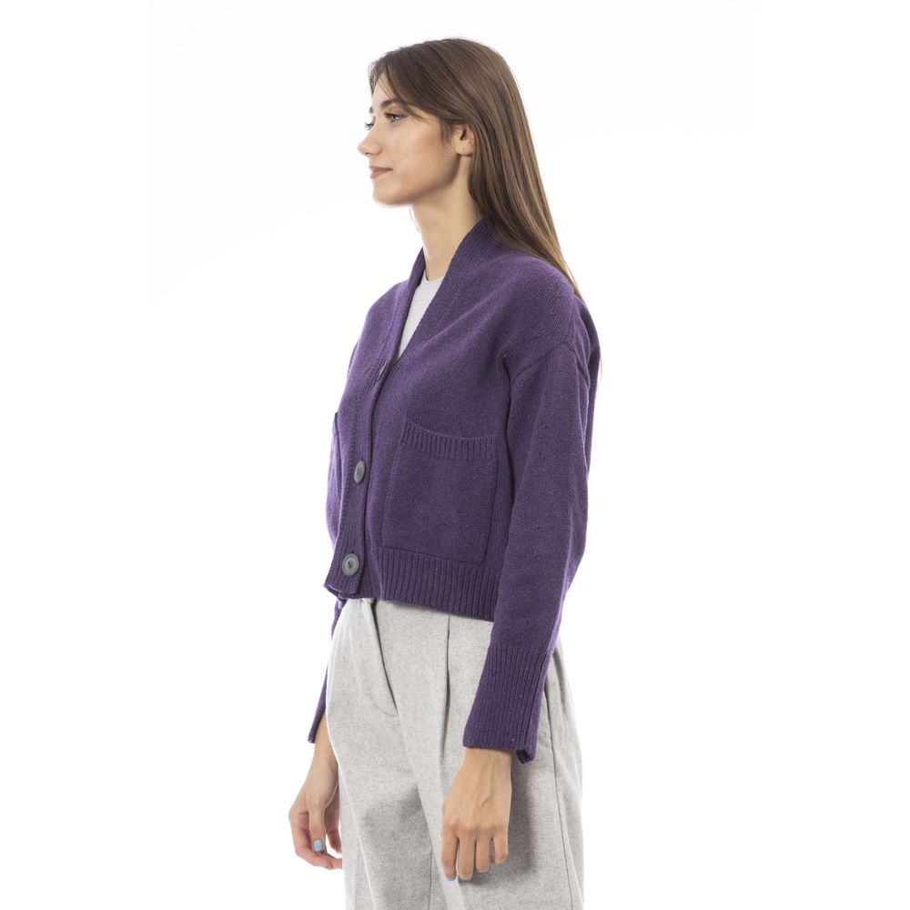Alpha Studio Purple Merino Wool Women Cardigan