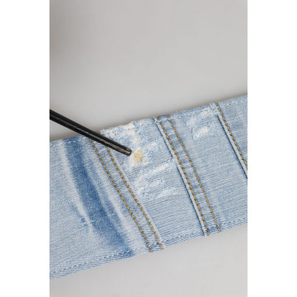 Dolce & Gabbana Blue Two Tone Denim Gold Metal Buckle Belt