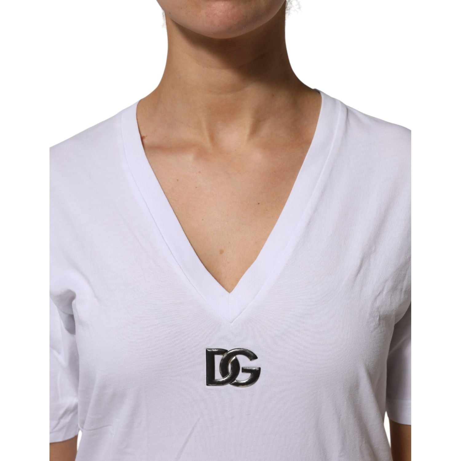 Dolce & Gabbana White Cotton V-Neck Short Sleeves T-Shirt
