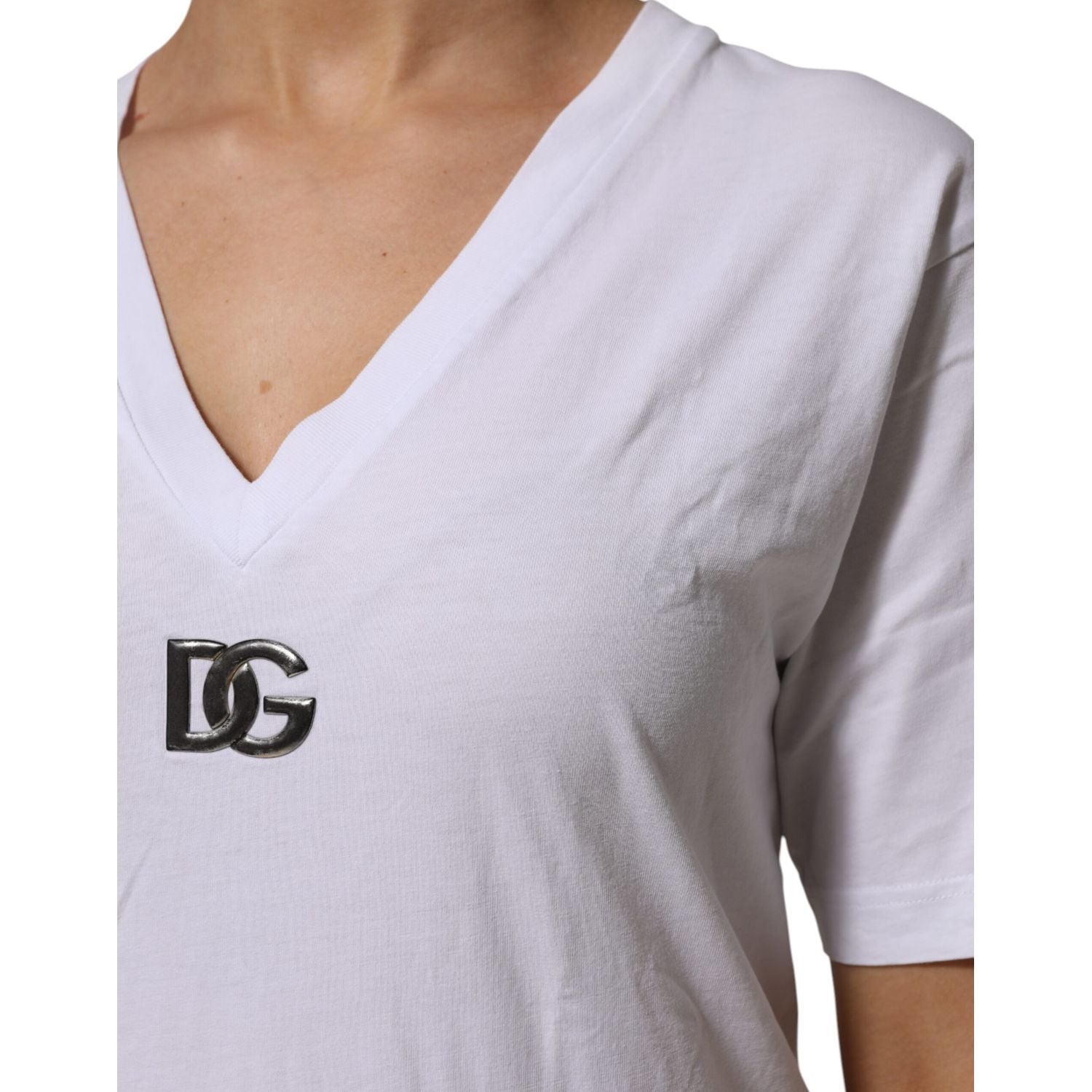 Dolce & Gabbana White Cotton V-Neck Short Sleeves T-Shirt