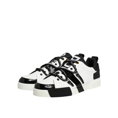 Dolce & Gabbana White Leather Logo Portofino Sneakers Shoes