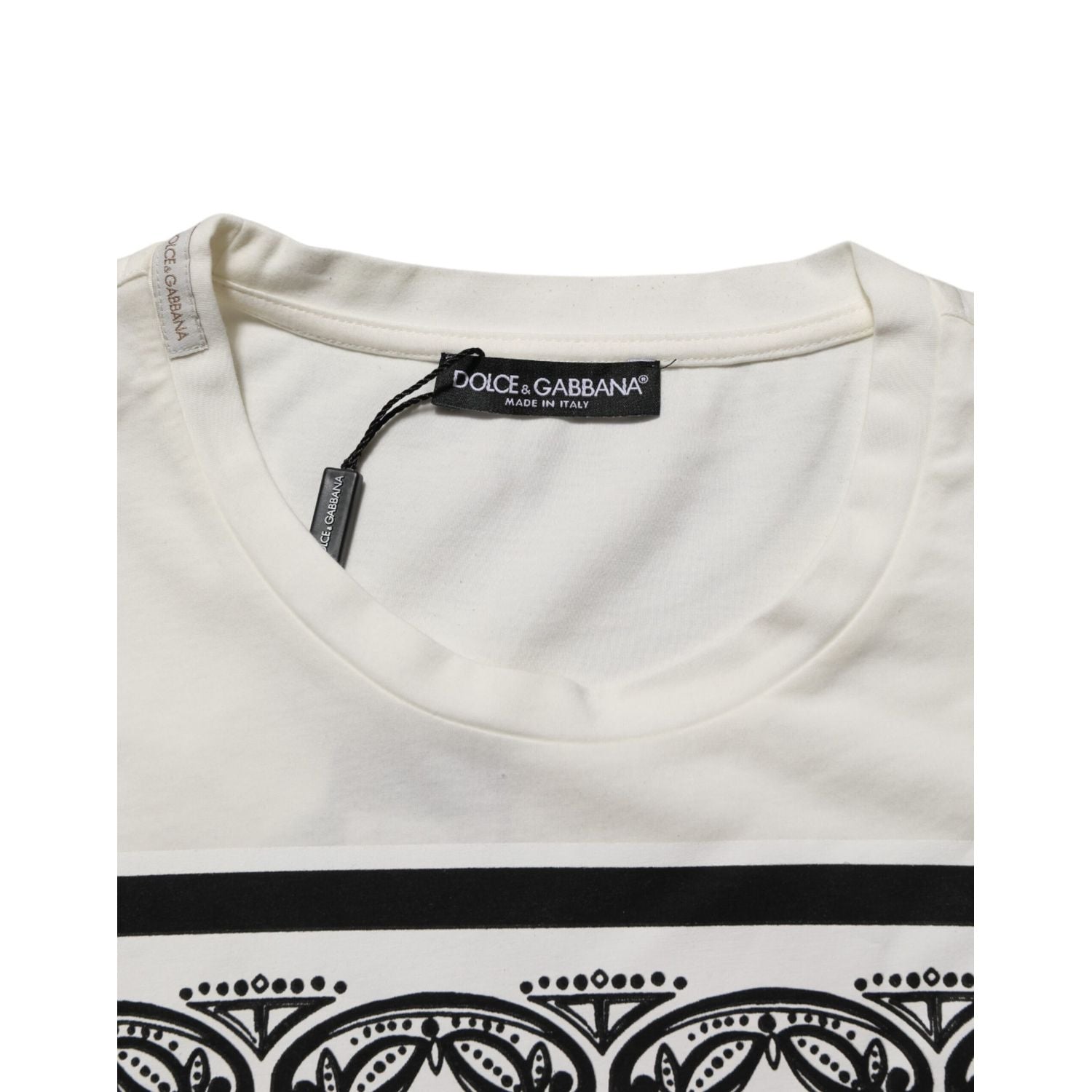 Dolce & Gabbana White Cotton Logo Bandana Print Men T-shirt
