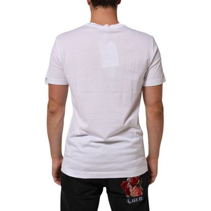 Dolce & Gabbana White Logo Print Cotton Crew Neck T-shirt
