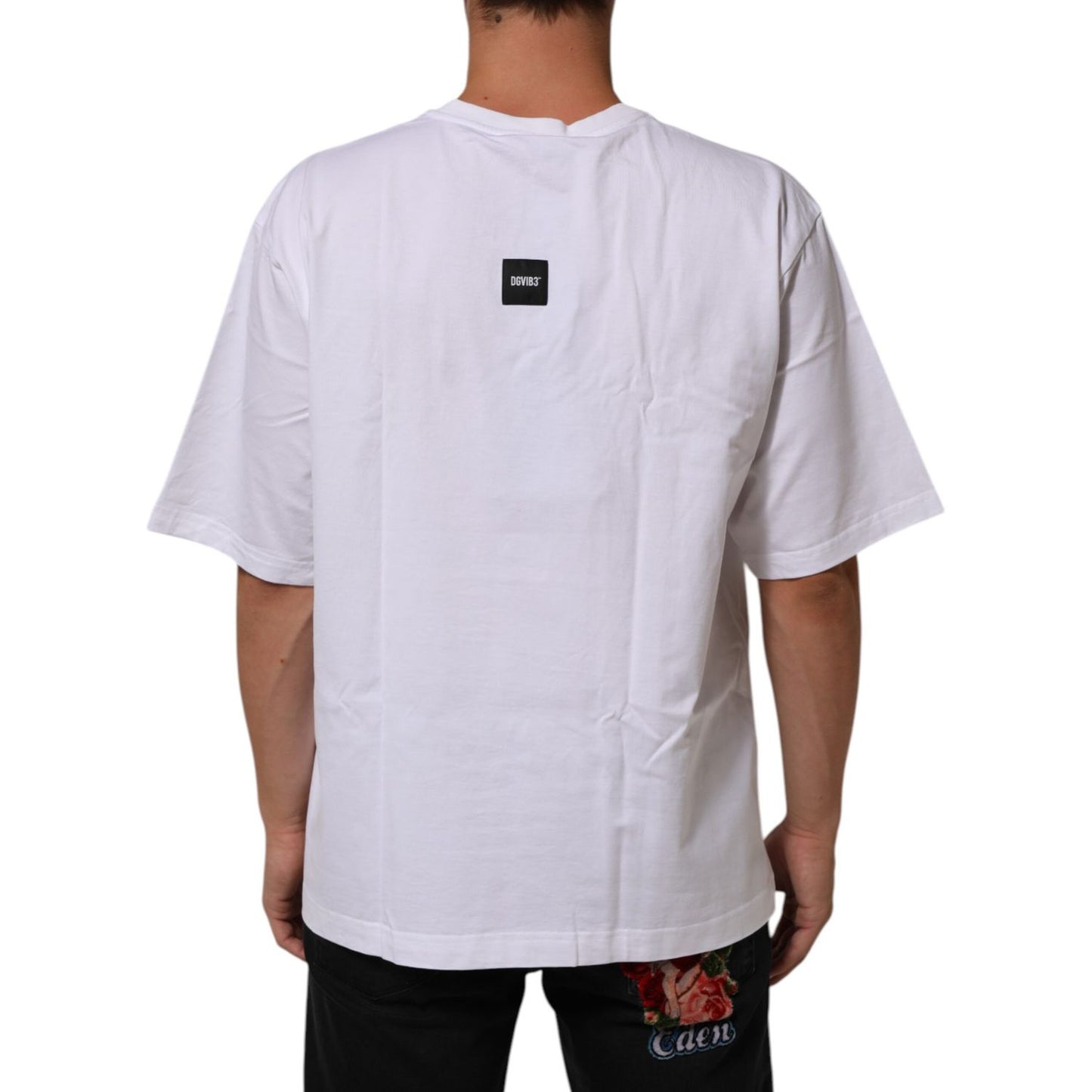 Dolce & Gabbana White Cotton Logo Print Crew Neck T-shirt