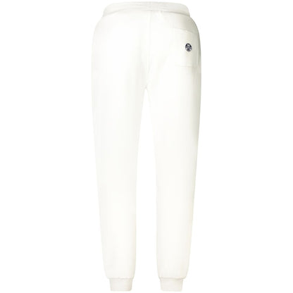 North Sails White Cotton Pant with brushed sports design, waistband laces, three pockets, ankle cuffs, and logo applique.