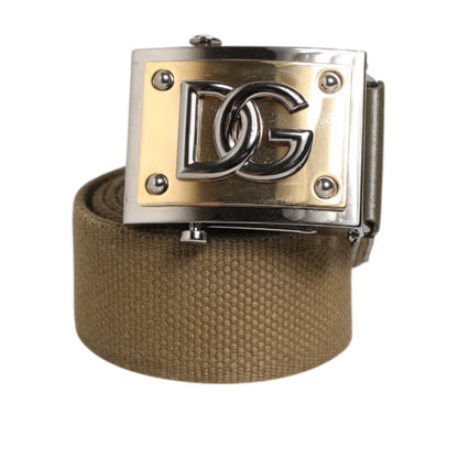 Dolce & Gabbana Military Green Nylon Logo Metal Buckle Belt with bold DG logo and durable design