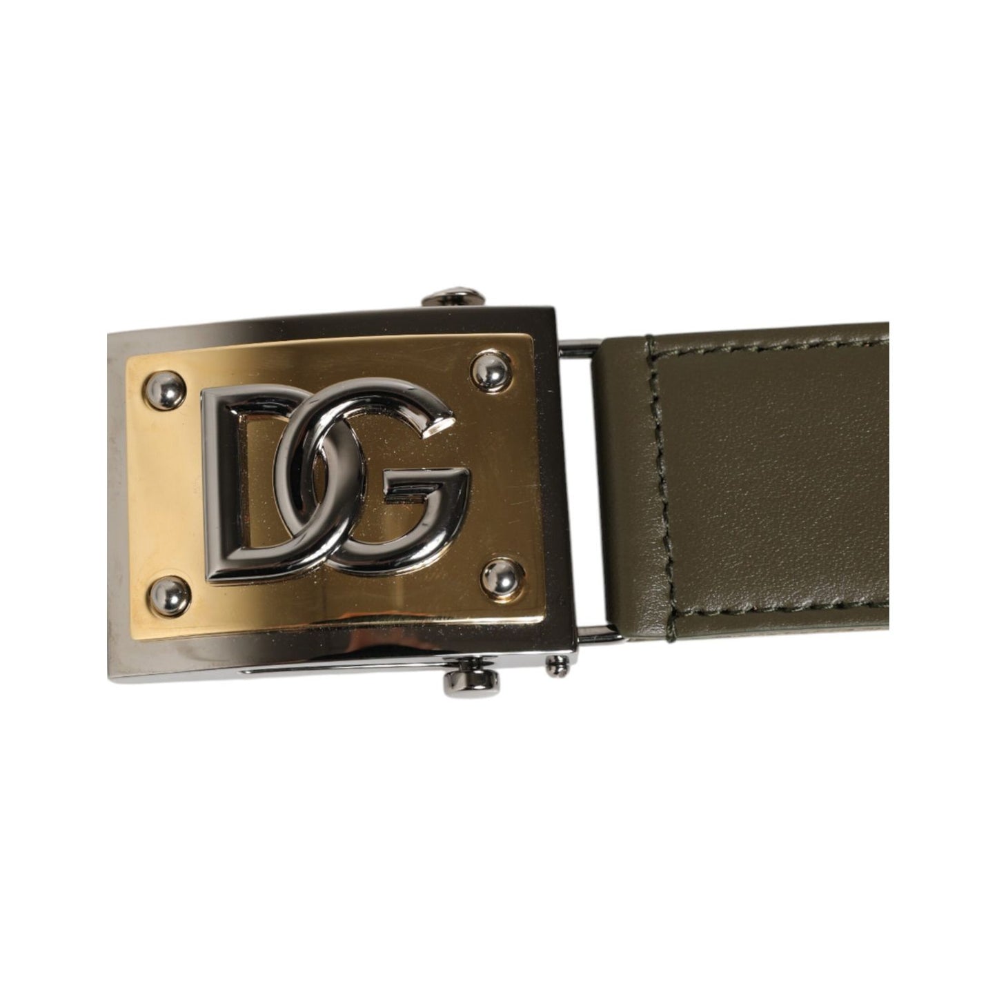 Dolce & Gabbana Military Green Nylon Logo Metal Buckle Belt with D&G logo detail, crafted in Italy, made from nylon and calfskin leather.