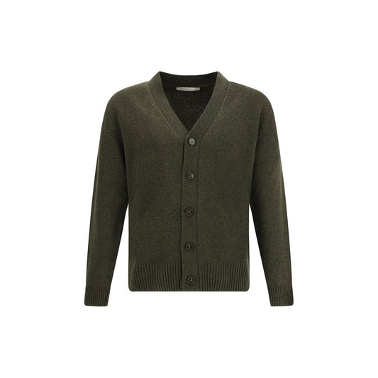 Brooksfield Green Fleece Wool Cardigan, medium-knit, 100% virgin wool, long sleeves, button closure, elegant and casual style, AW25 collection.