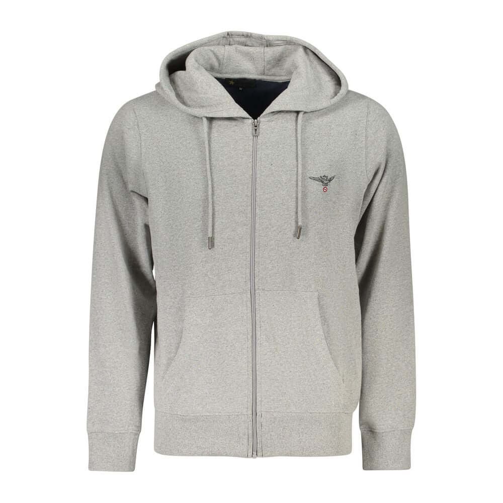 Accademia Militare Gray Cotton Men Hoodie with zip and logo embroidery, crafted from recycled materials.