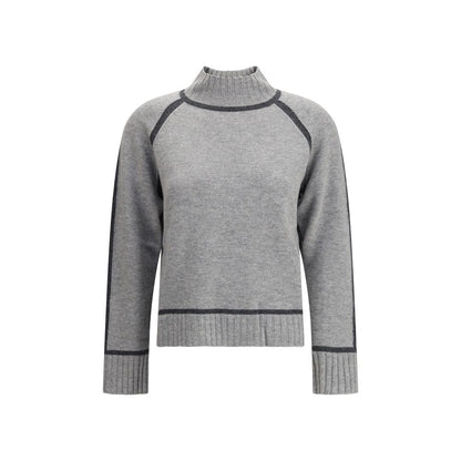 Max Mara Gray Wool Sweatshirt with turtleneck and ribbed edges, featuring raglan sleeves and elegant silhouette for versatile wear.