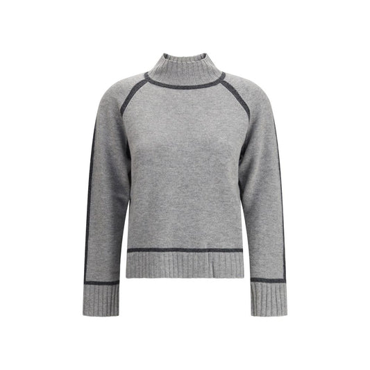 Max Mara Gray Wool Sweatshirt with turtleneck and ribbed edges, featuring raglan sleeves and elegant silhouette for versatile wear.