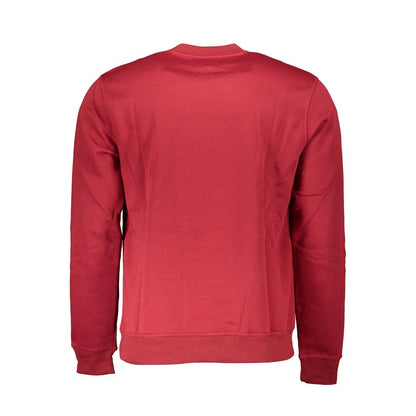 Gianmarco Venturi Red Cotton Sweatshirt with long sleeves, fleece, crew neck, showcasing back view.