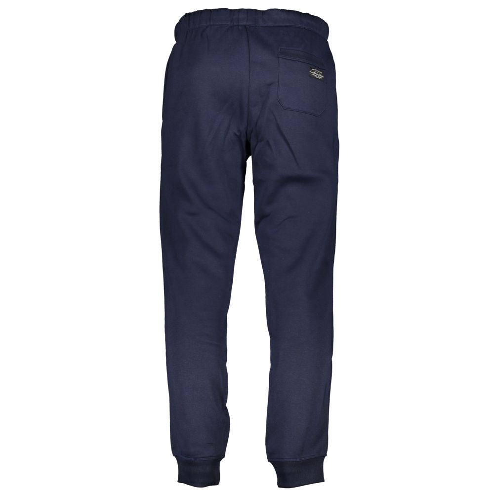 Gianmarco Venturi Blue Cotton Pant featuring sporty fleece material, elastic waist, ankle cuffs, and three pockets with logo embroidery.