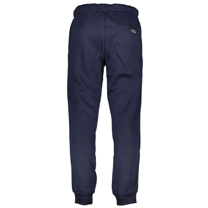 Gianmarco Venturi Blue Cotton Pant featuring sporty fleece material, elastic waist, ankle cuffs, and three pockets with logo embroidery.