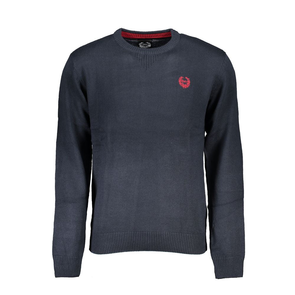 Gianmarco Venturi Blue Cotton Sweater with embroidery, long sleeves, and crew neck design.