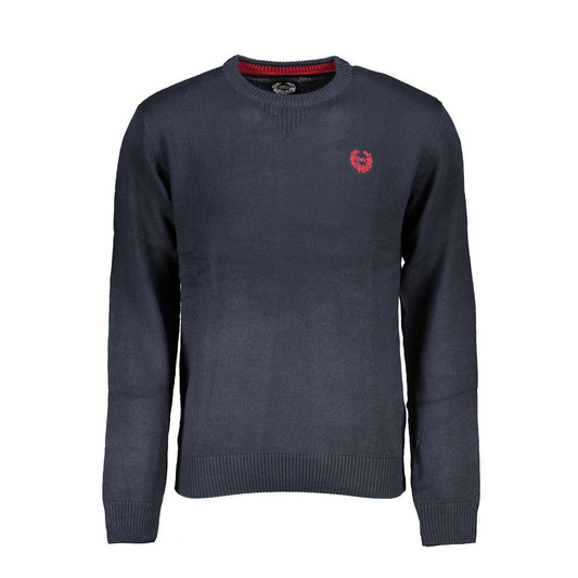 Gianmarco Venturi Blue Cotton Sweater with embroidery, long sleeves, and crew neck design.