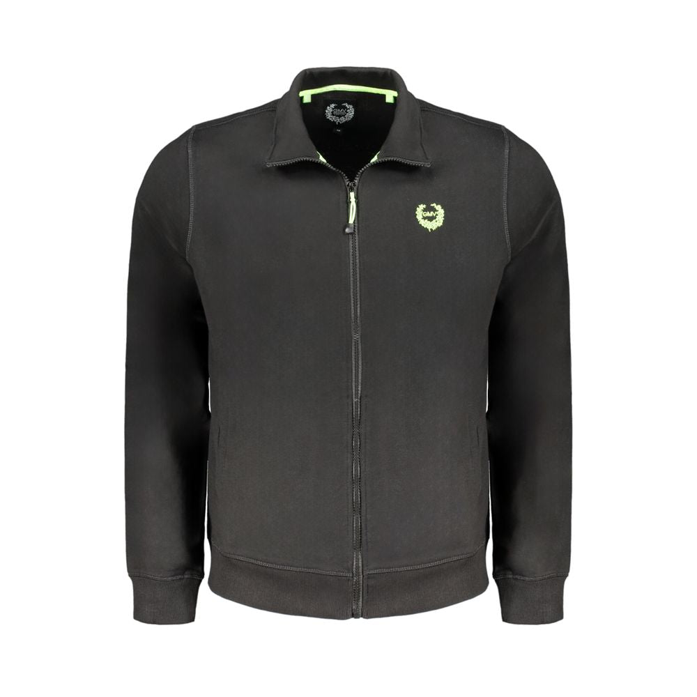 Gianmarco Venturi Black Cotton Sweatshirt with long sleeves, brushed texture, 2 pockets, zip closure, and contrast embroidery logo.