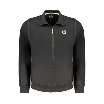 Gianmarco Venturi Black Cotton Sweatshirt with long sleeves, brushed texture, 2 pockets, zip closure, and contrast embroidery logo.