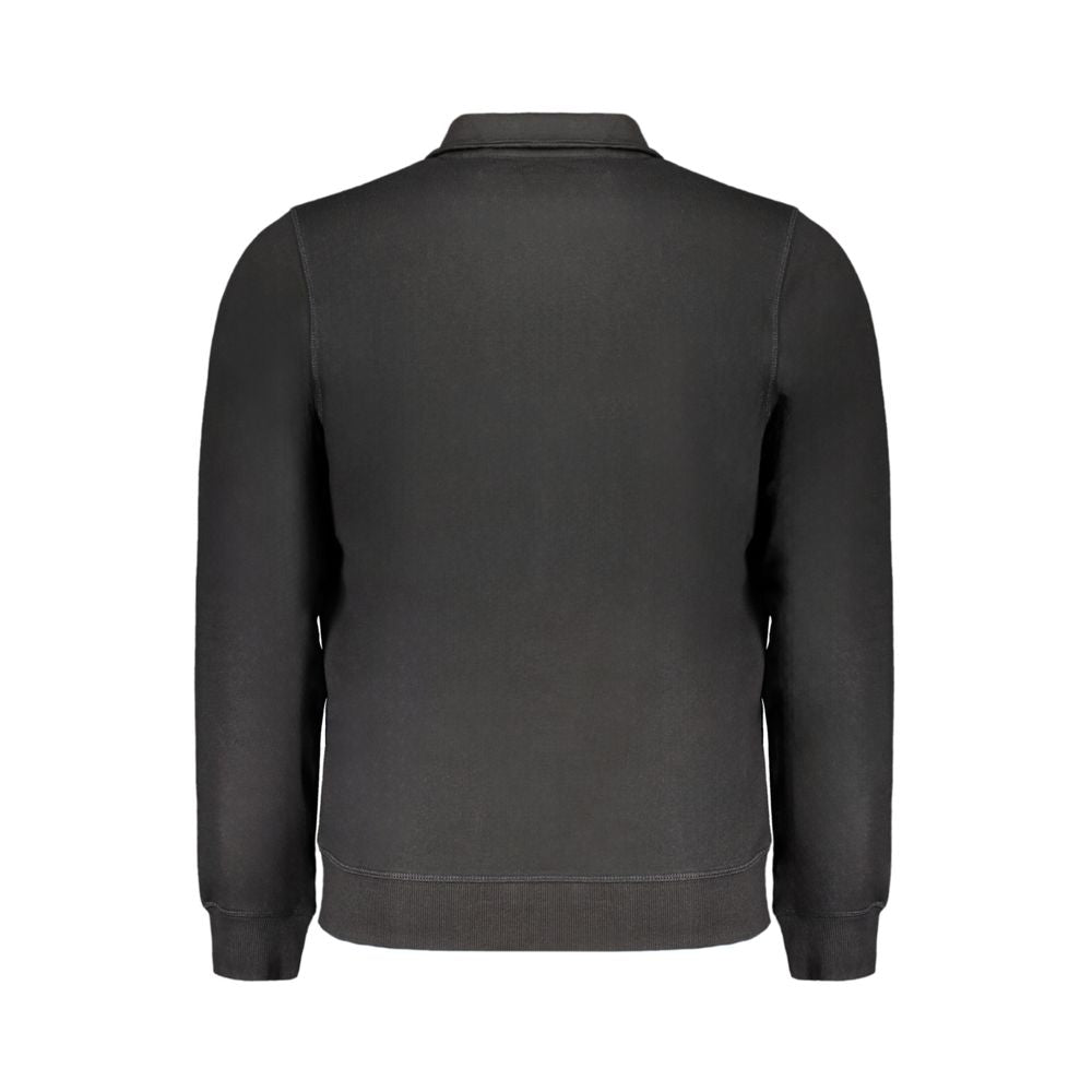 Back view of Gianmarco Venturi Black Cotton Sweatshirt with long sleeves, brushed fabric, two pockets, zip, and contrast embroidery logo.