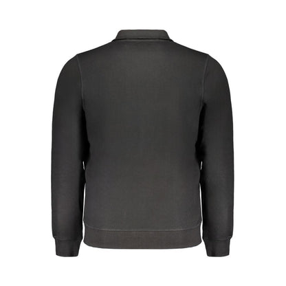 Back view of Gianmarco Venturi Black Cotton Sweatshirt with long sleeves, brushed fabric, two pockets, zip, and contrast embroidery logo.
