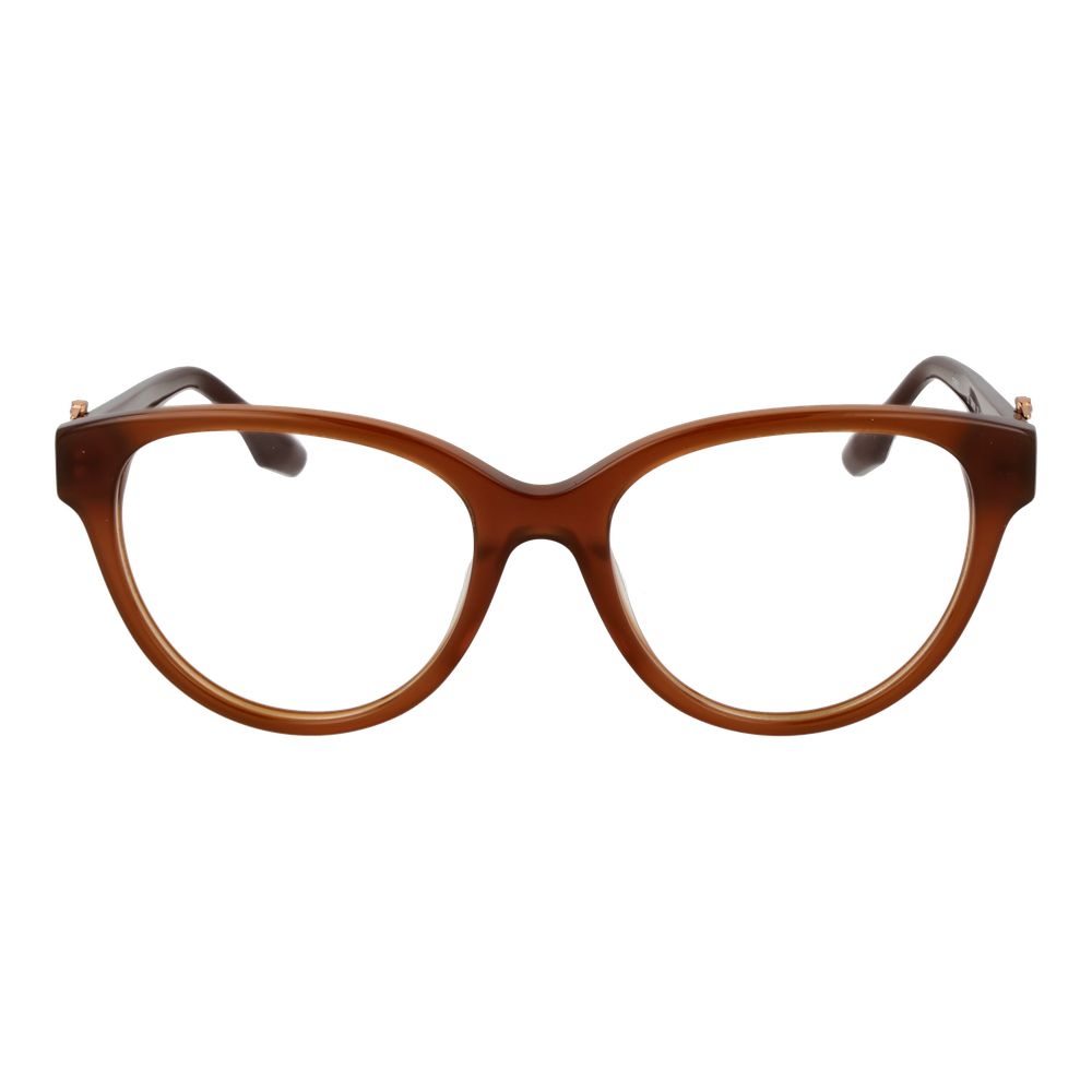 Trussardi Brown Acetate Glasses (Frames) for women with full-rim butterfly style, demo plastic lenses, and spring hinge in branded case.