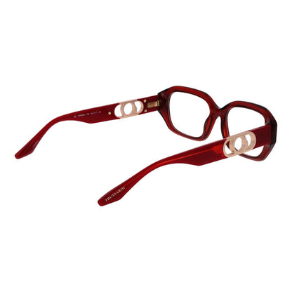 Trussardi Red Acetate Glasses (Frames) for women, rectangle style, full-rim, red acetate frame, demo lenses, size 52-17-145.