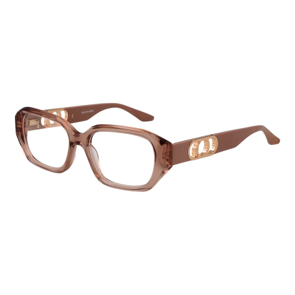 Trussardi Pink Acetate Glasses (Frames) for women with full-rim rose-colored square frame, acetate material, 52-17-145 size.