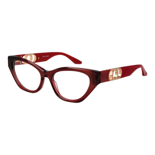 Trussardi Red Acetate Glasses (Frames) for women, full-rim cat eye style, red acetate with demo lenses, size 53-17-145.