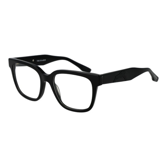 Trussardi Black Acetate Glasses (Frames), full-rim square design for men with demo lenses, 52-18-145 size.