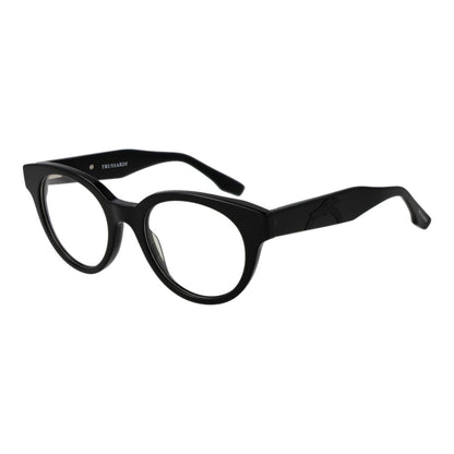 Trussardi Black Acetate Glasses (Frames) with full-rim black acetate frame, unisex style, demo lenses, 50mm width, and spring hinge.