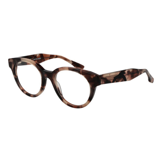 Trussardi Brown Acetate Glasses (Frames), unisex full-rim, browline style, with demo lenses and spring hinge, in brown acetate material.