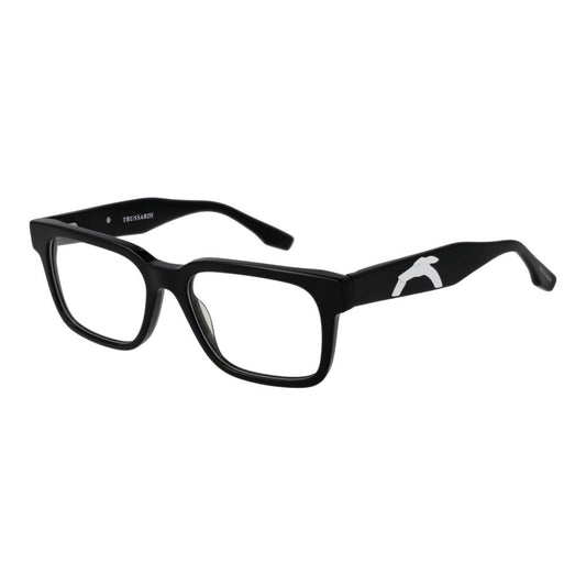 Trussardi Black Acetate Glasses (Frames) unisex full-rim, black acetate, rectangle style with demo lenses and branded case included.