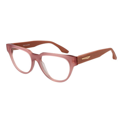 Trussardi Pink Acetate Glasses Frames for women with rose full-rim acetate frame and demo lenses, panto style, size 53-17-145.