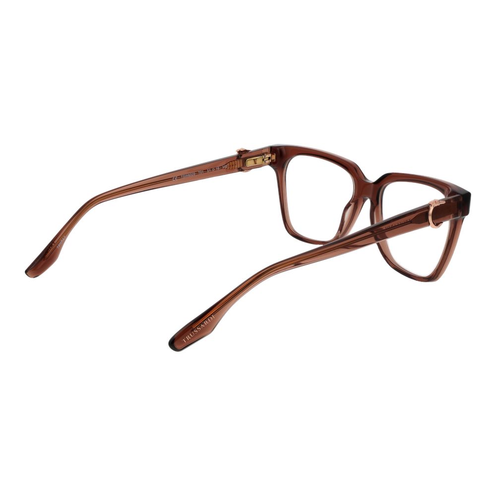 Trussardi Brown Acetate Glasses (Frames) for women, full-rim square style with a brown shade, featuring a 51-16-145 size and spring hinge.