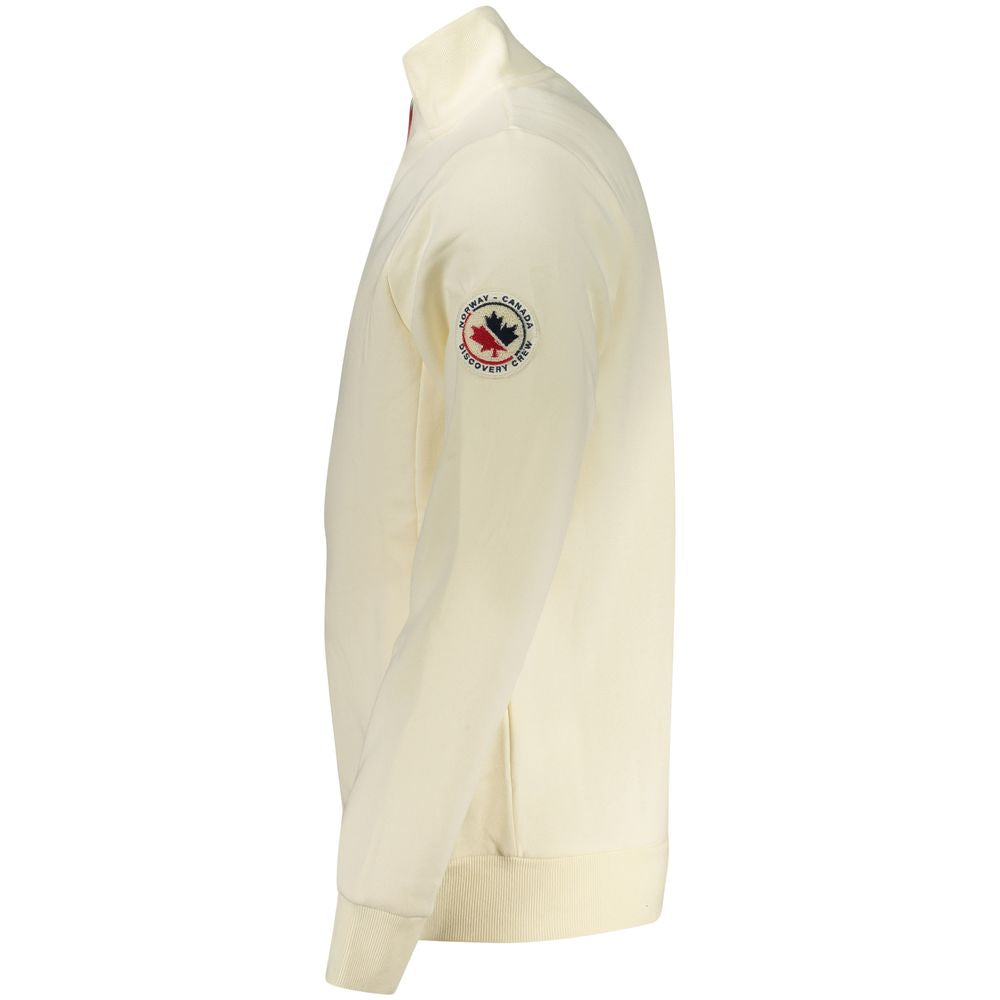 Norway 1963 White Cotton Sweatshirt with logo applique and two zip pockets, side view.