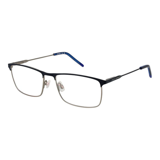 Hugo Boss Blue Stainless Steel Glasses (Frames) for men, blue full-rim browline style with demo lenses and branded case included.