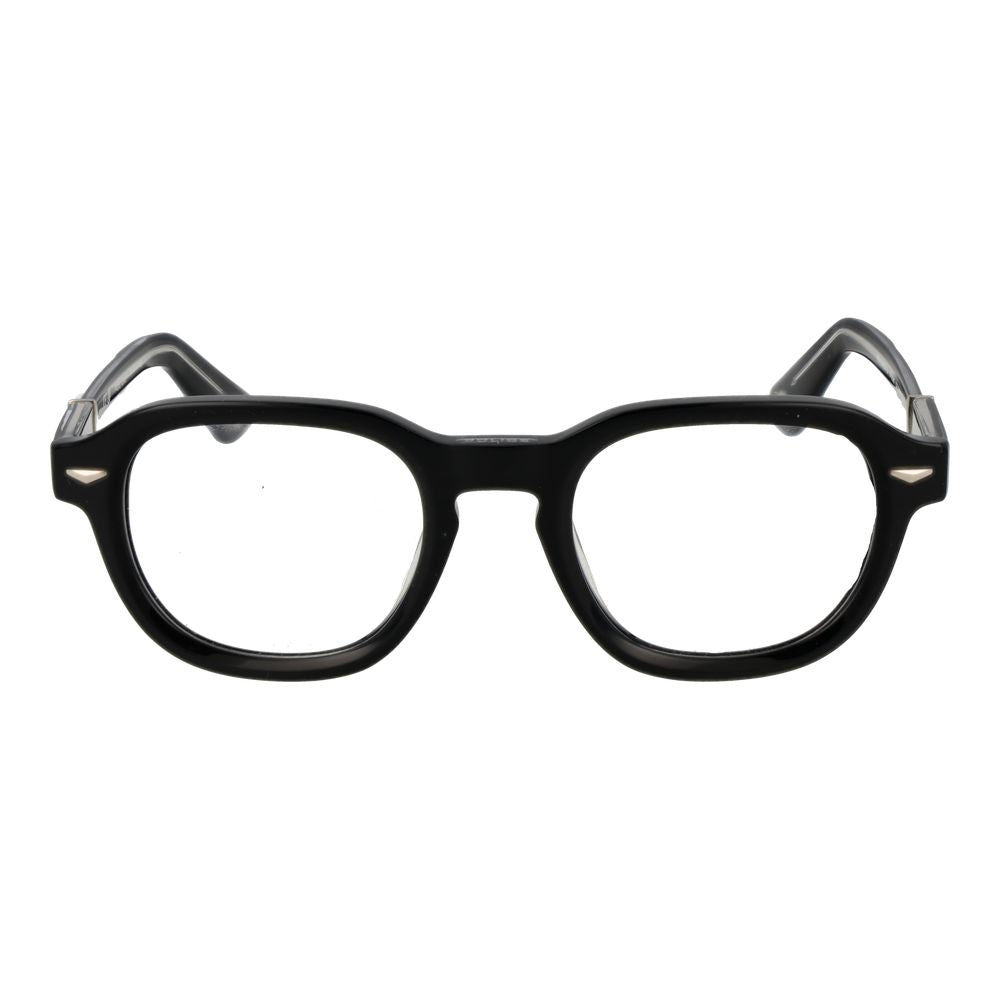 Police Black Cellulose Acetate Glasses (Frames) in full-rim panto style with a black finish, suitable for men, size 50-22-145.
