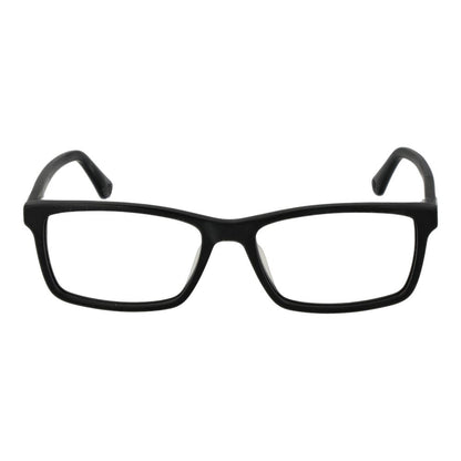 Police Black Cellulose Acetate Glasses (Frames) in rectangular full-rim style with demo lenses, suitable for men, featuring spring hinges.
