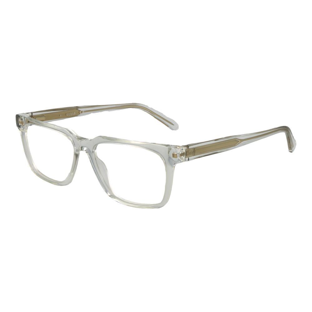Guess Transparent Acetate Glasses (Frames) for men, full-rim, rectangle style, transparent color, includes branded case.