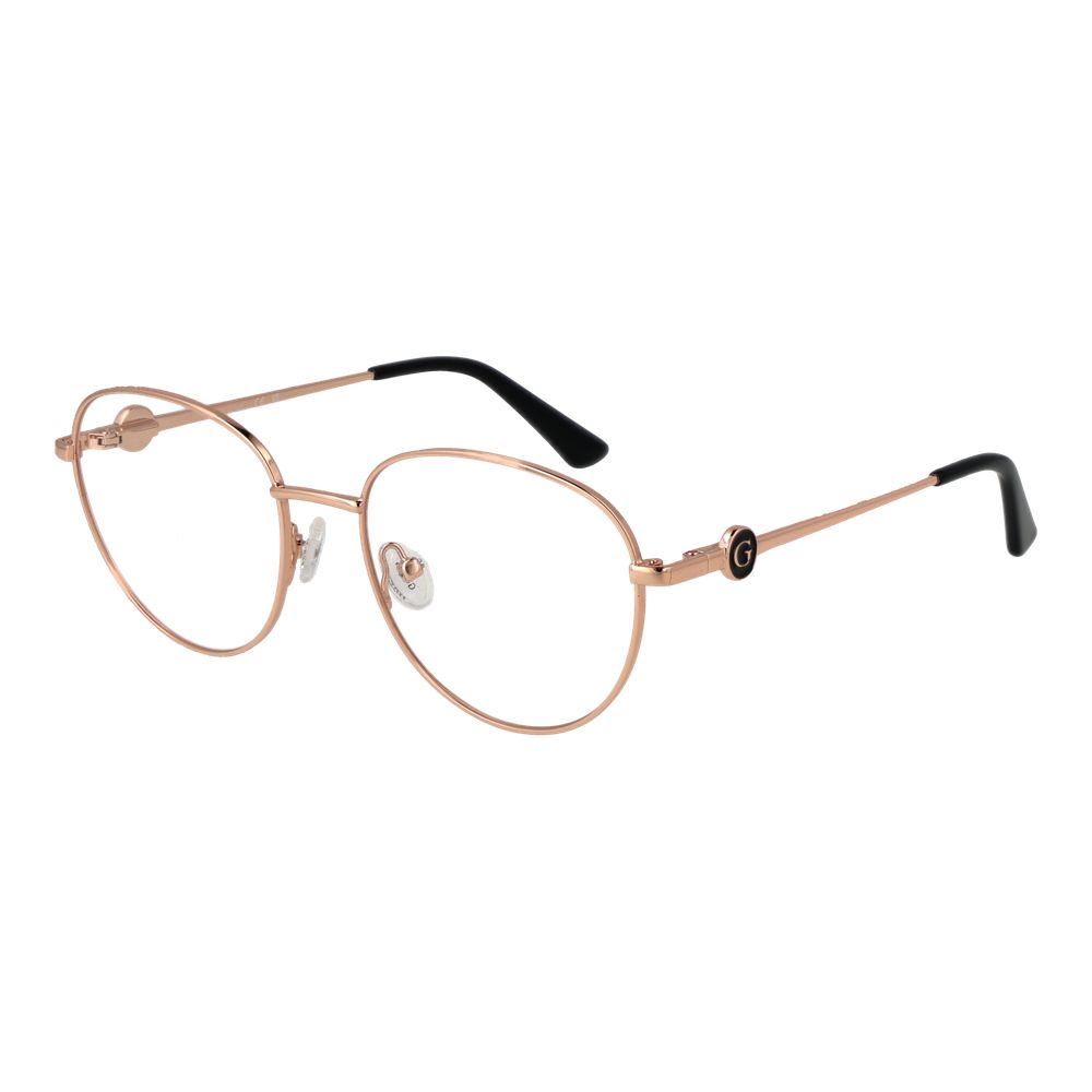 Alt Tag: Guess Rose Gold Metal Glasses (Frames) for women with demo lenses, full-rim, and stylish panto design.
